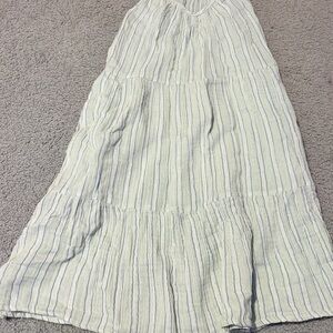 Lightweight Striped Tiered Dress — Pale Green & Cream